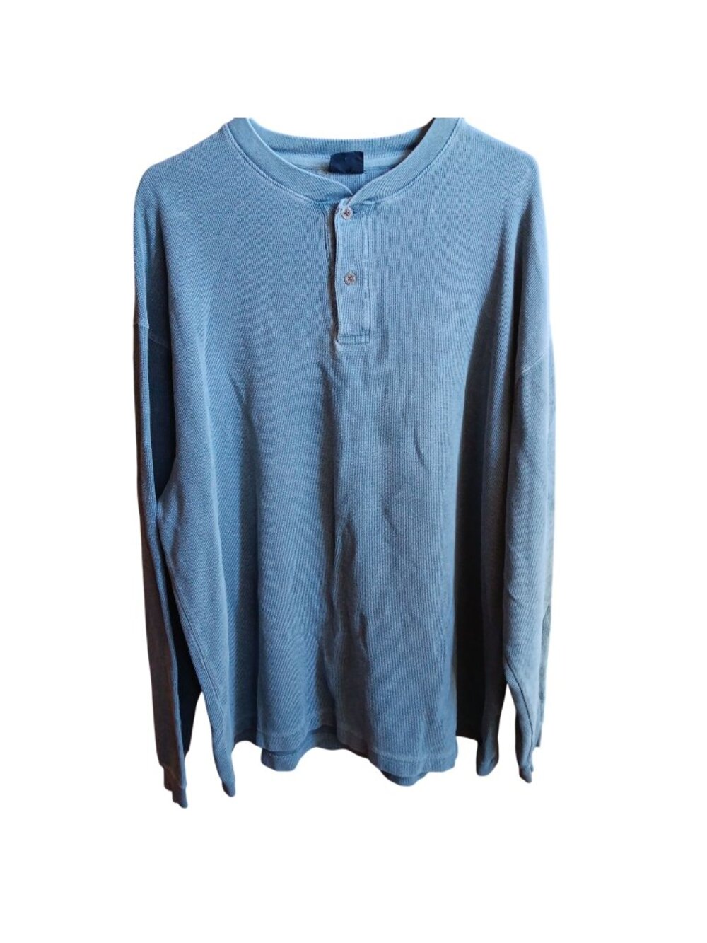 Vintage XL Woolrich Blue Long Sleeve Henley Shirt All Cotton Waffle 1990's Hiker